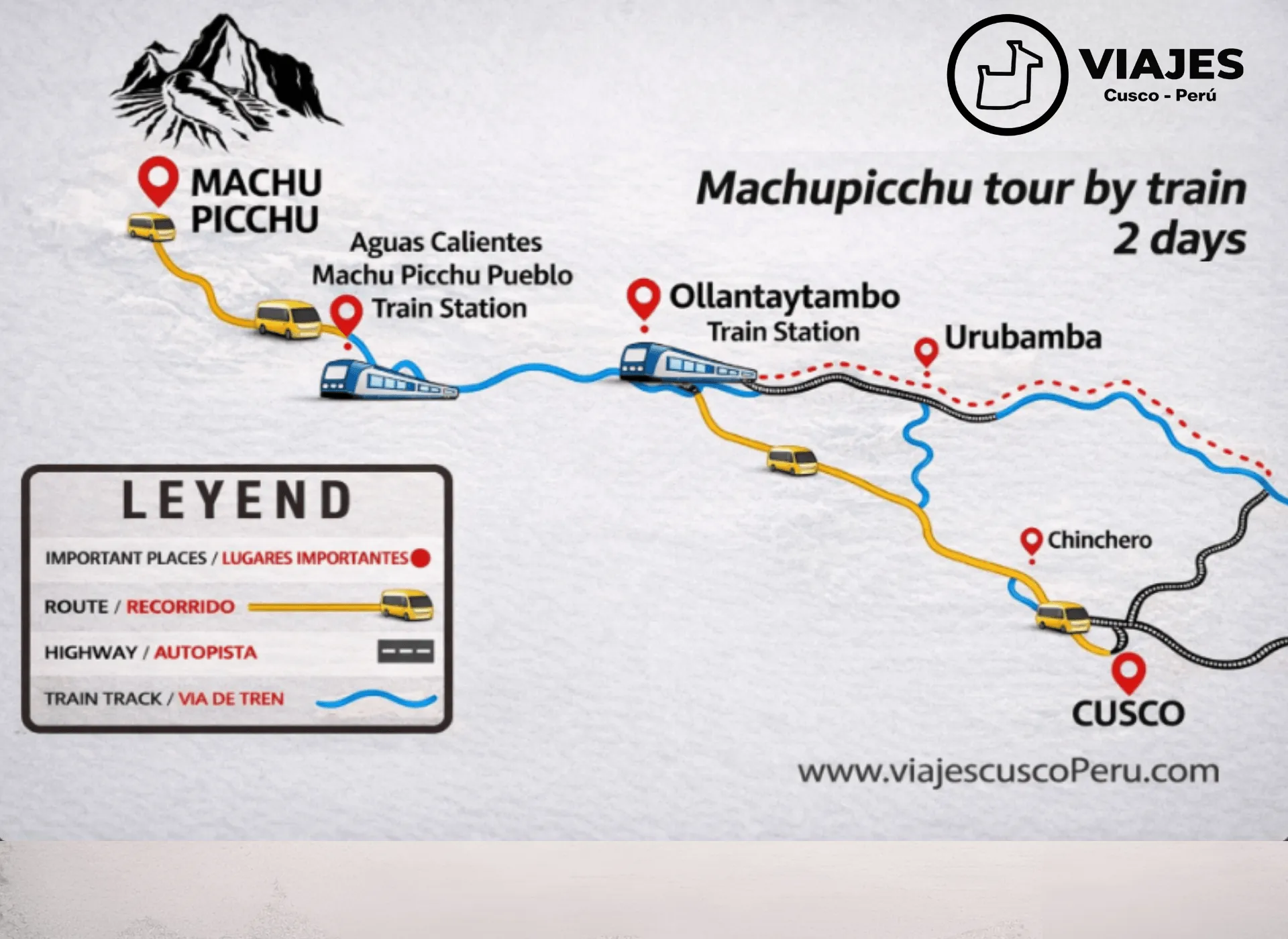 Mapa de la ruta de Tour Machu Picchu en Tren 2 Días