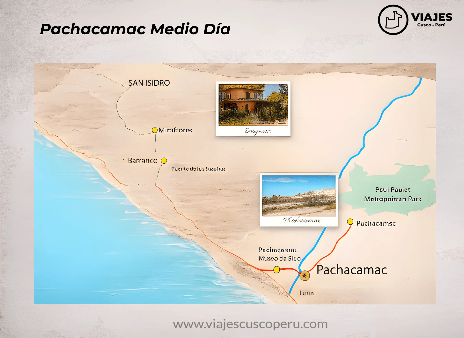 Mapa de la ruta de Pachacamac Medio Día