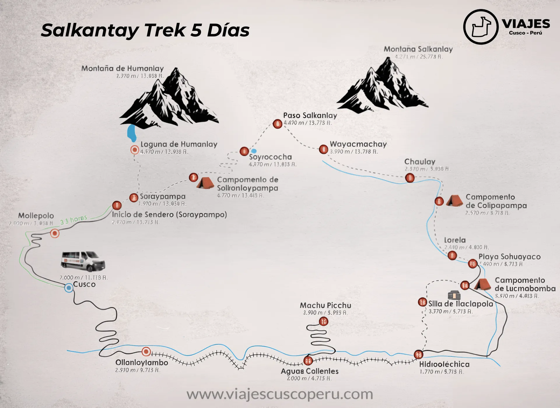 Mapa de la ruta de Salkantay Trek 5 Días