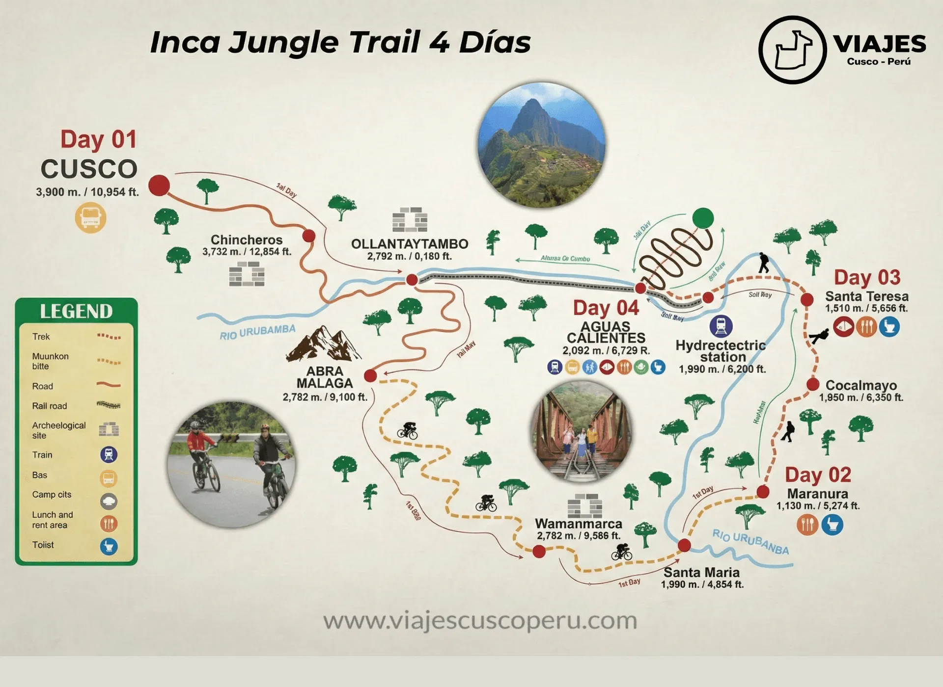 Mapa da rota de Inca Jungle Trail 4 Dias